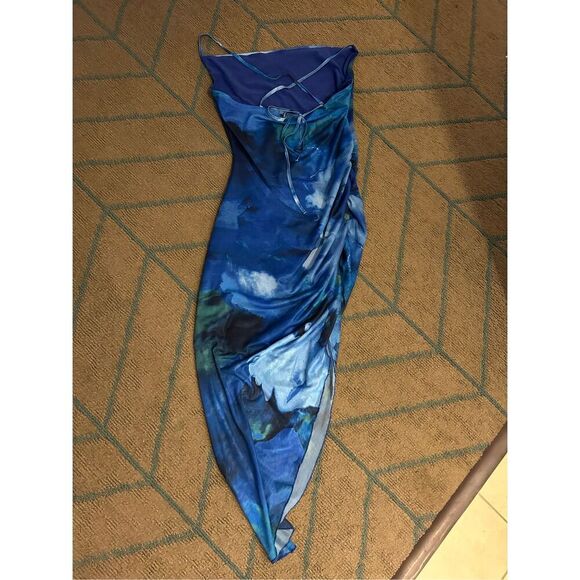 NEW Printed Bodycon Midi Cami Side Slit Mesh Layered Dress L 12/14 - Picture 5 of 7